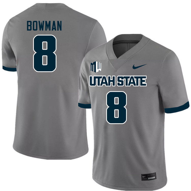 Utah State Aggies #8 Colby Bowman College Football Jerseys Stitched Sale-Grey